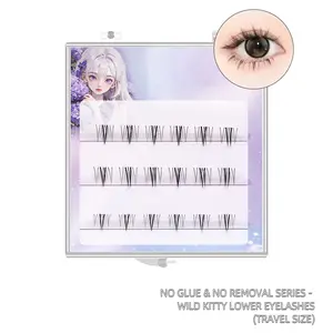 Self-adhesive false eyelashes, Glueless lashes clusters, 18-cluster "Little Wildcat" lower eyelashes, camera-friendly C-curl, segmented design for a natural wild comic eye look. Easy to apply, beginner-friendly, suitable for weddings and daily use