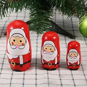 5pcs Hand-Painted Wooden Russian Nesting Dolls Set - Traditional Matryoshka Stacking Dolls with Multicolor Layers, Christmas Themed Santa Claus Figures & Female/Female Figures for Holiday Decorations, Cultural Gift for s &