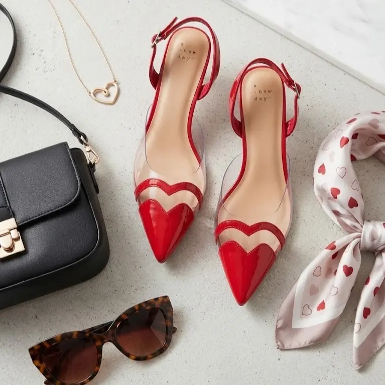 Women's A New Day Red Clear Heart Pointed-Toe Heels, Size 9.5