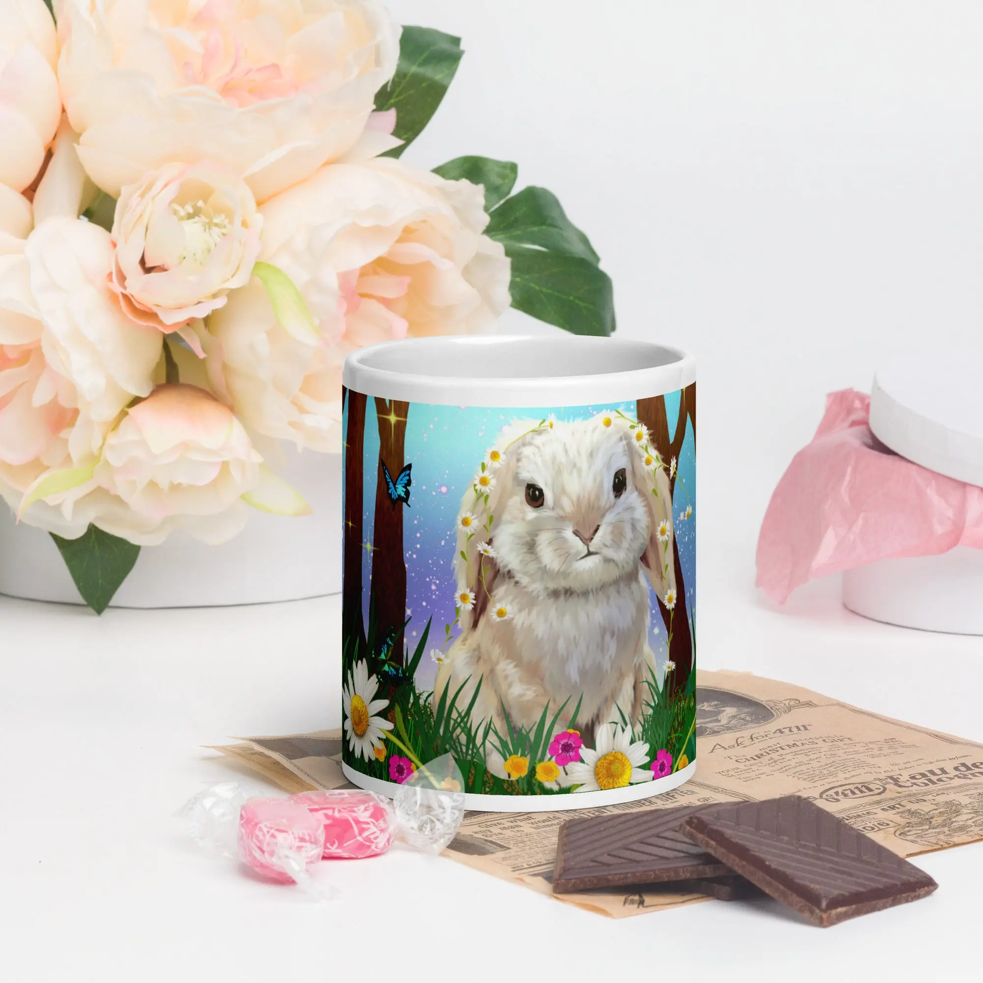 Magical Forest Bunny Mug - Enchanted Woodland Easter Bunny with Flower Crown - 20oz