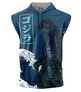 Godzilla Sleeveless Hoodies, Godzilla Anime Graphic Sleeveless Sweatshirt Hoodies