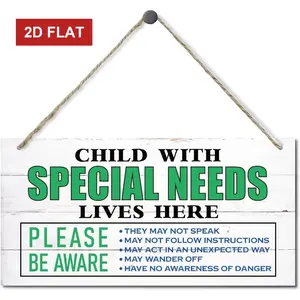 Child With Special Needs Lives Here Sign, Hanging Wood Sign Home Decorative,   Wood Wall Art Sign, Special Need Sign, Autism Child Support Sign, Please Be Aware Door Sign 3.93x7.87inch   ﻿