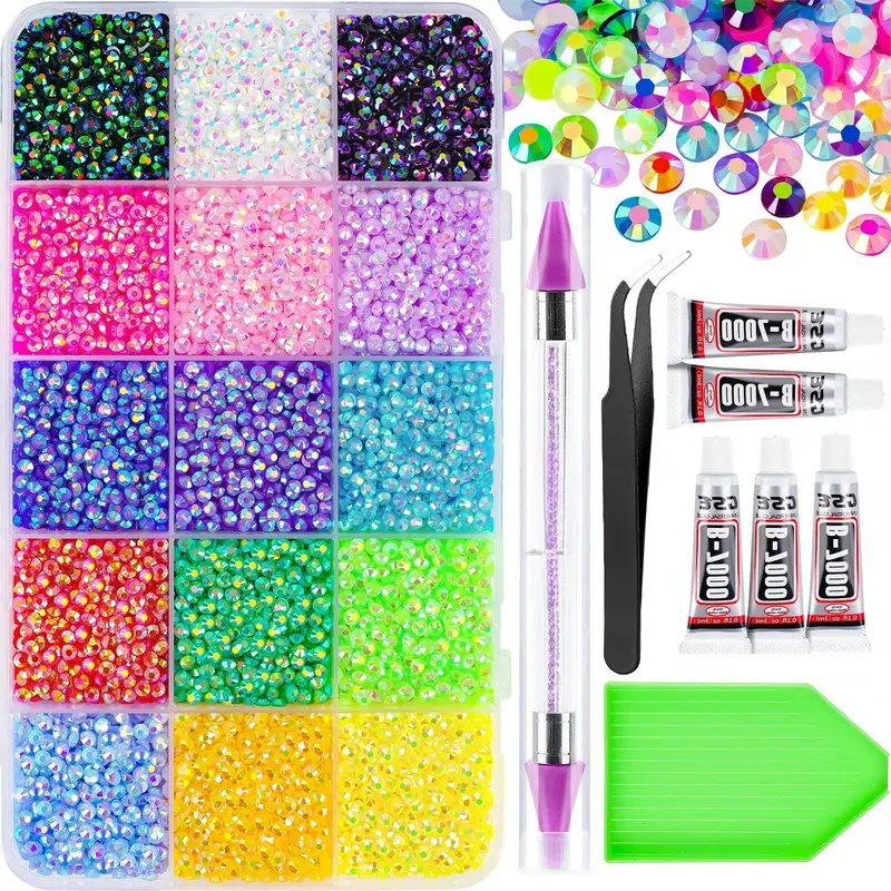 20000Pcs Resin Jelly Rhinestones Multicolor 3mm Flatback Rainbow Gems Bedazzling Crystal with 5Pcs 2.5g Jewelry Glue Rhinestone Picker for DIY Crafting Clothes Shoes Nail Art