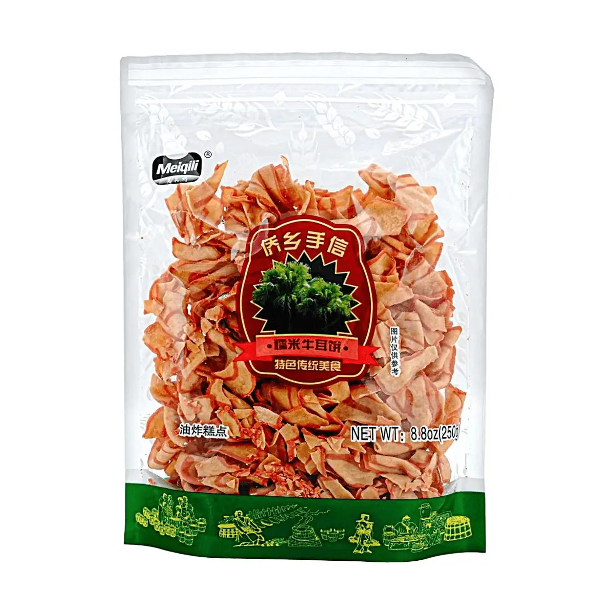 MEIQILI Crunchy Traditional Ear Shaped Crackers - Sweet Glutinous Rice Nostalgic Childhood Snack, Low Sodium, 250g