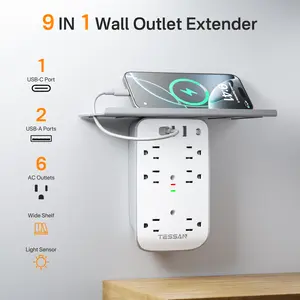Tessan Wall Outlet Extender with Shelf Night Light Multi Plug Outlets USB Charger 6 AC 2 USB Ports 1 USB C for Home Office Tessan Wall Outlet Extender with Shelf Night Light Multi Plug Outlets USB Charger 6 AC 2 USB Ports 1 USB C for Home Office