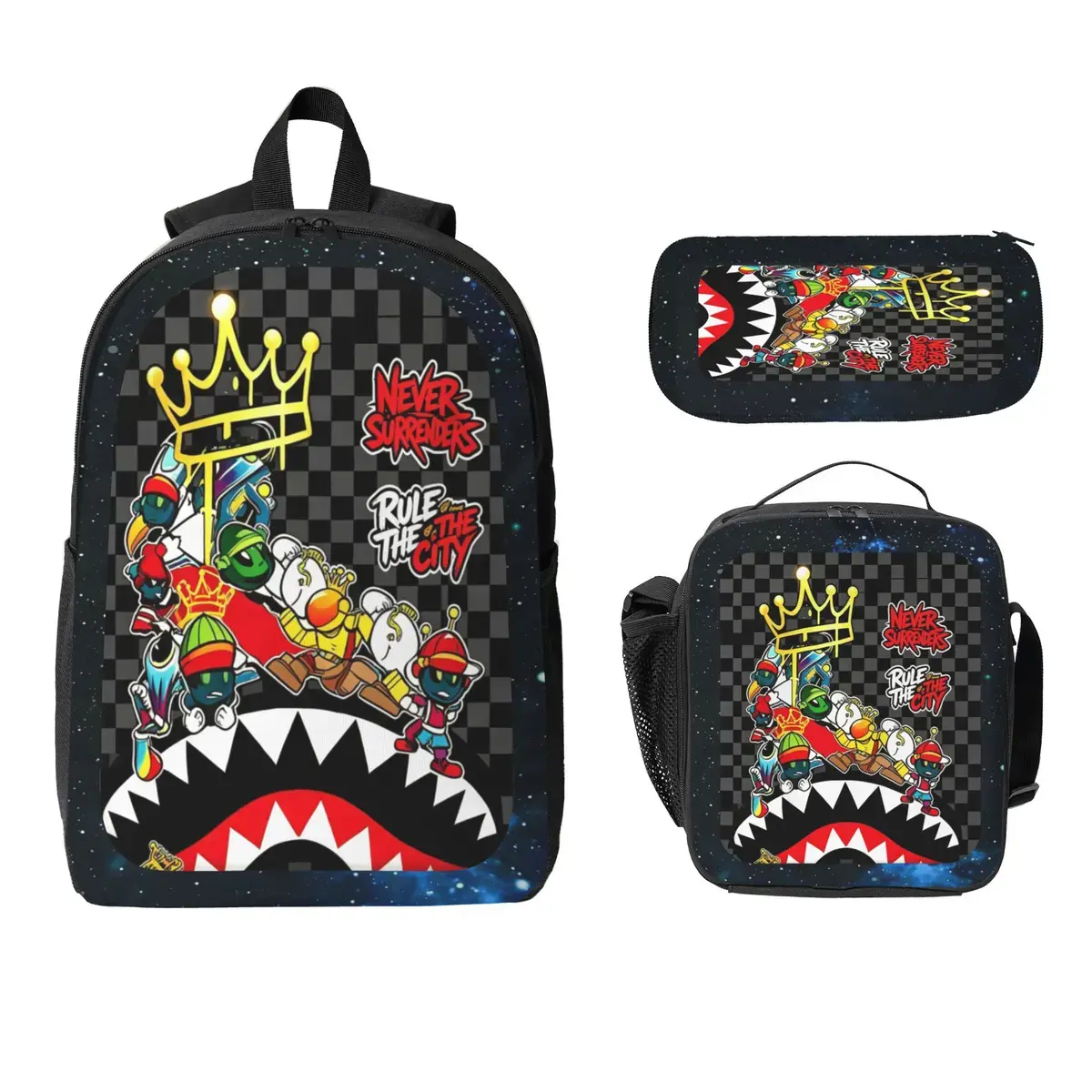 Roblox Print Backpack Set 3 Pieces with Backpack Lunch Box and Pencil Case for Kids School Boys and Girls Lightweight TK Backpack for Teenagers Trendy Tiktok School Bag Stylish Backpack for Teenagers Durable Bookbag for Students