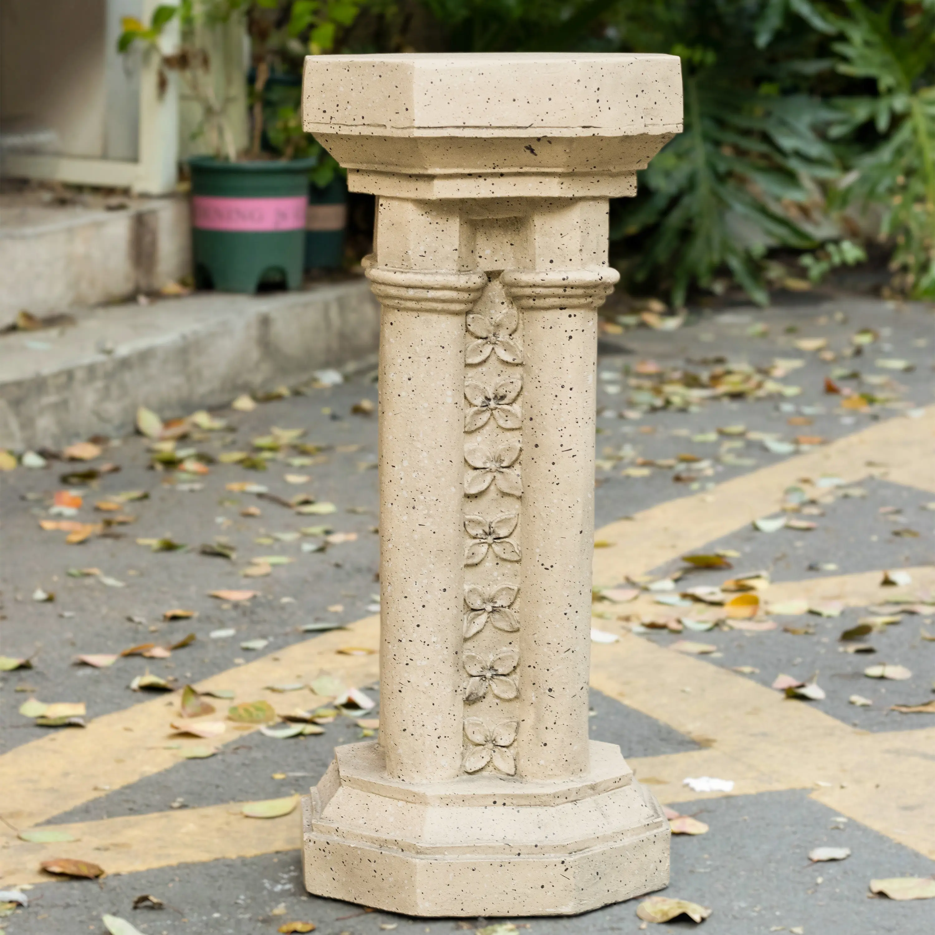 23.25 Inch Indoor Outdoor Plant Stand Pedestal Column, Sand Magnesium Oxide, No Assembly, Multi-Use Side Table or Flower Pot Holder for Living Room, Patio, Entryway
