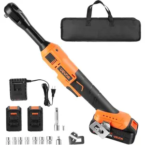 VEVOR Cordless Ratchet Wrench, 3/8 inch Drive, 240 RPM, up to 33 ft-lbs of Torque, Battery Powered Electric Ratchet Wrench Set with Two 2.0Ah Batteries, Charger, Sockets, Adaptor and Extension BarVEVOR Super Brand Day