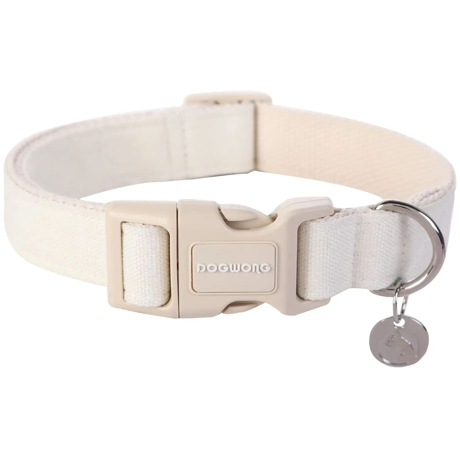 DOGWONG Cotton Hemp Dog Collar, Heavy-Duty White Dog Collar Adjustable Soft Natural Fabric Pet Dog Collar Cute Wedding Puppy Necklace for Small Medium Large Dogs