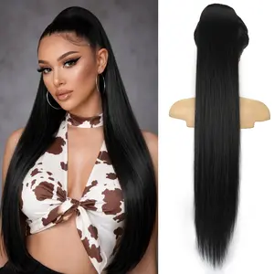 Drawstring Ponytail Extension, Long Straight Pony Tails Hair Extensions  Soft Clip in Ponytail for Women Synthetic Hairpieces Black