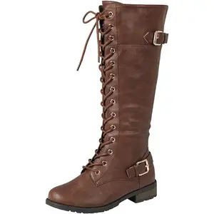 Womens Knee High Buckle Riding Boots