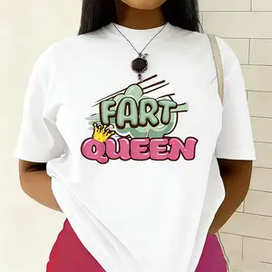 Fart Queen with Crown Graphic Tee, Funny Colorful Design, Novelty Casual Top
