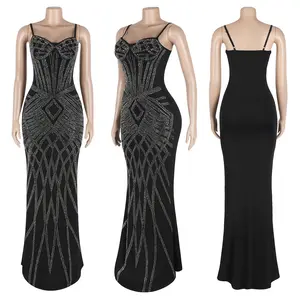 Elegant Black Rhinestone Evening Dress Womenswear