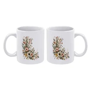 1pc Initial Name Letter L Alphabet In Floral Art Style Mug