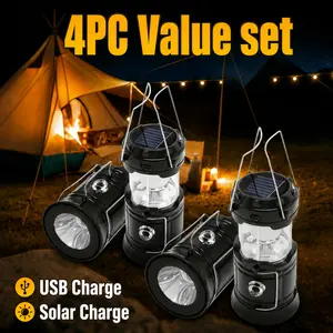 4-Pack Portable LED Camping Lantern - Lightweight, USB & Solar Rechargeable Lantern, 4200mAh Portable Retro   Hurricane Lamp with High Lumen, Ideal for Indoor/Outdoor Emergencies, Camping and Maintenance Portable by hand
