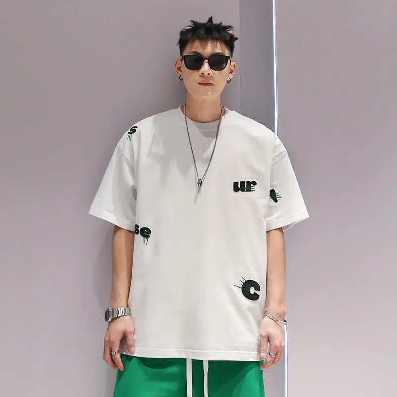 Men's Summer Japanese Style New Casual Letter Loose Embroidered Round Neck Short Sleeve T-Shirt long Oversize AI Generated Cotton Graphic CNY Meme Mike Tyson Oversized Vintage superman kaos yang dipake mark lee turtle white club changbin airport t shirts