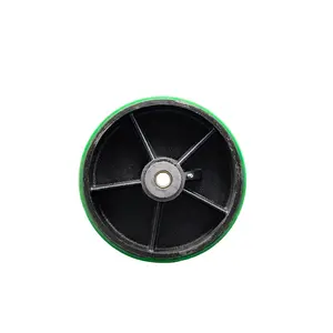 10" x 3" Green Polyurethane on Black Semi Steel Cast Iron Wheel Only with Roller Bearing - 3/4" Bore - 3000 lbs Capacity per Wheel  -  Service Caster Brand