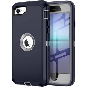 Petocase for iPhone SE 2022/2020 Case,with Built-in Screen Protector Shockproof Dust/Drop Proof Full Body Rugged Heavy Duty Durable Phone Cover for Apple iPhone SE 3rd/2nd Gen 4.7,Blue/Grey