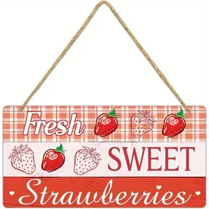 Summer Welcome Sign Decor with Fresh Sweet Strawberry Pattern, Home Porch Sign for Kitchen Dining Room Wall Art, Outdoor Summer Decoration for Office Bedroom