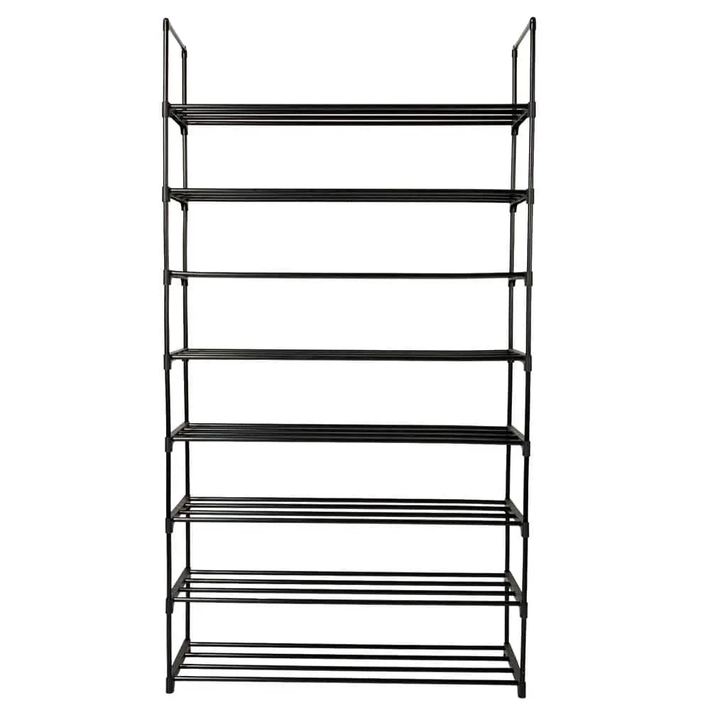 66.54 H 40-Pair 1-Tier Black Iron Shoe Rack