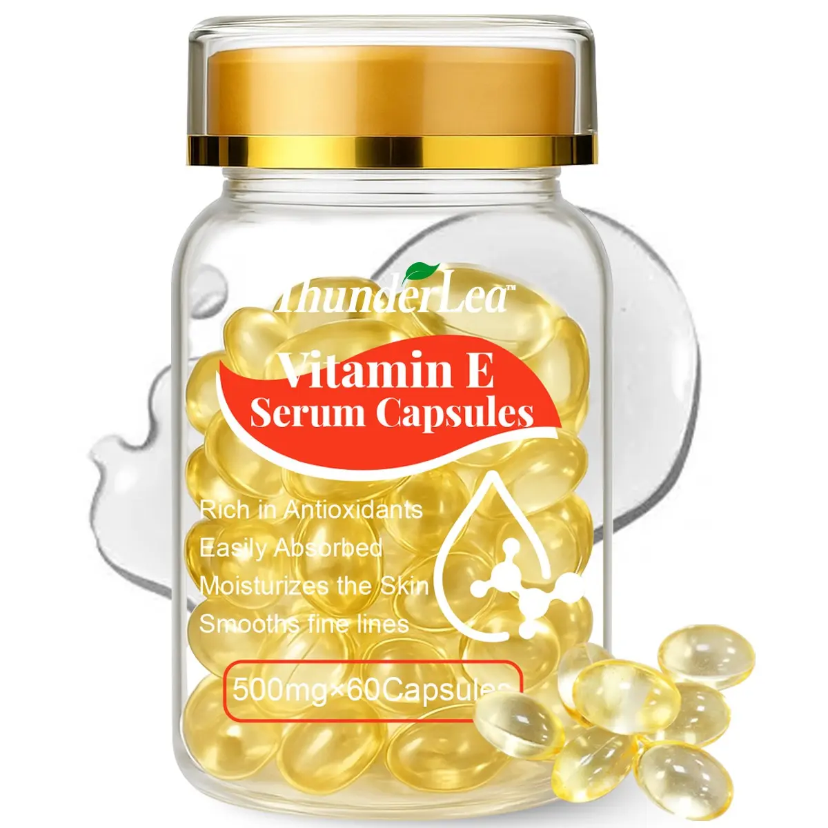 Vitamin E Facial Serum Capsules, 60 Pieces, Daily, Antioxidant Formula, Smooths Wrinkles, Hydrates & Moisturizes Skin, Lightweight & Easy Absorption, Moisturizing Hydrating, Anti Aging Serum, Anti Aging Cosmetics