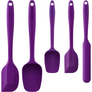 High Heat Resistant  Grade  Rubber Spatula Set for Baking, Cooking, and Mixing Non Stick Dishwasher Safe  Purple Set of 5