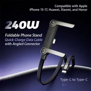 2-in-1 fast charging cable, 240W fast charging, stand charging cable, suitable for iPhone, Samsung data cable, hidden stand, suitable for gaming, office, and car phone charging cable.