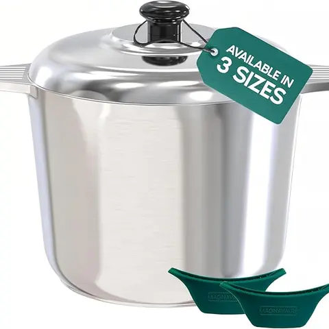 MAGNAWARE Stock Pot with Lid 10 Quarts - Lightweight Aluminium Cookware with Silicone Handles, Oven Safe, Thick Walls for Heat Retention, Silver Finish, Kitchen Essential Cooking Pot