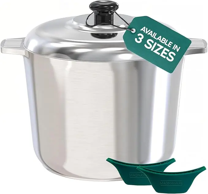MAGNAWARE Stock Pot with Lid 10 Quarts - Lightweight Aluminium Cookware with Silicone Handles, Oven Safe, Thick Walls for Heat Retention, Silver Finish, Kitchen Essential