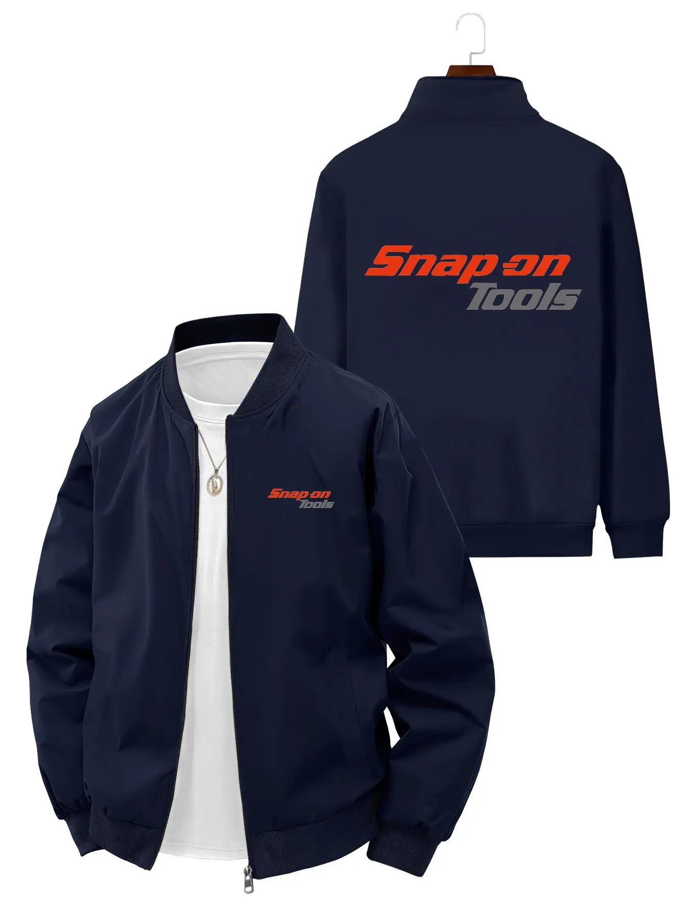 Casual Fashion Men's Snap on Tools Printed Long Sleeve Baseball Jacket for Daily Wear and Outdoor Activities Casual Outerwear