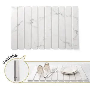 Foldable Marble Pattern Trivet Mat, Heat-Resistant Diatomite Table Protector, Non-Slip Quick-Drying Hot Pads for Kitchen Counter