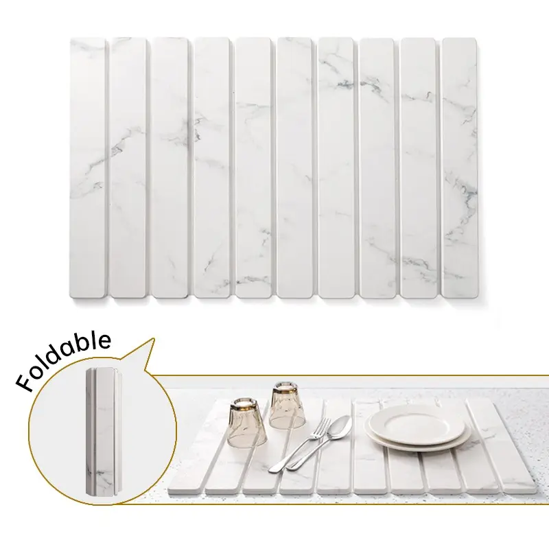 Foldable Elegant Marble Pattern Trivet Mat, Heat-Resistant Diatomite Table Protector, Non-Slip Quick-Drying Hot Pads for Kitchen Counter, Reusable, Reuse