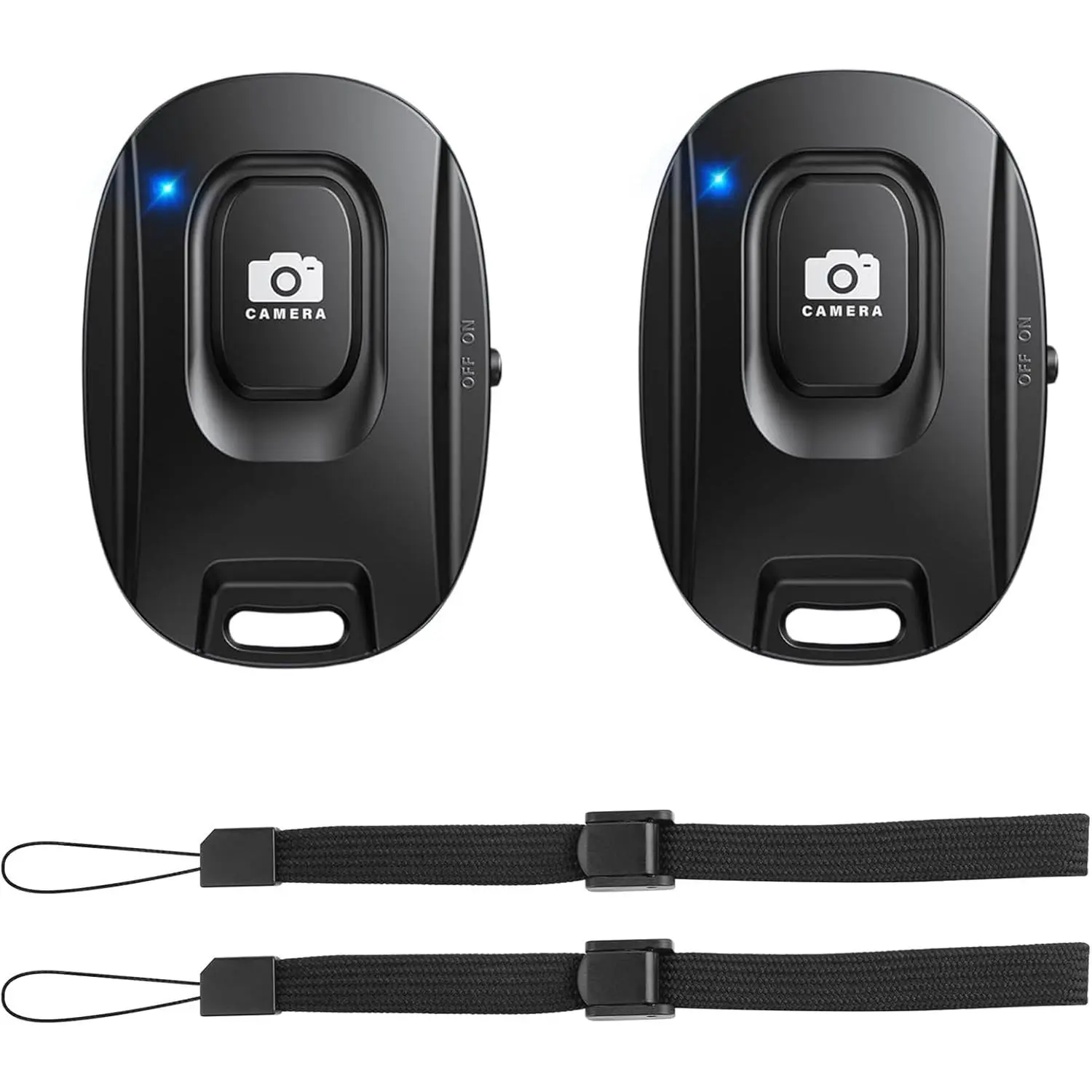 2-Pack Bluetooth Wireless Camera Remote Shutter with Wrist Strap, Adjustable Smartphone Selfie Button for Photos & Pictures, Mobile Device Remote Control Accessories Compatible with iPhone & Android (Black-Black)