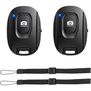 Wireless Camera Remote Shutter for Photos and Videos (2 Pack), Bluetooth Camera Remote Clicker Selfie Button Compatible with iPhone and Android Cell Phones Wrist Strap Included (Black-Black)