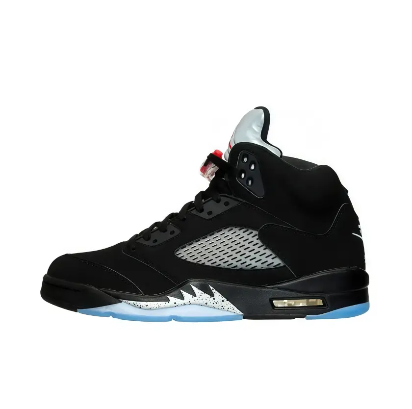 Retro high‑top athletic shoes, black‑silver colorway with icy blue outsole, cushioned midsole for casual daily wear