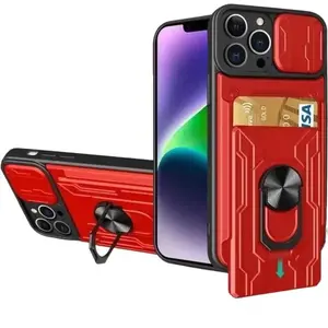 Case for Iphone 16 15 14 Pro Max Slide Stand Ring Camera Military Grade Card Slot Cover iPhone