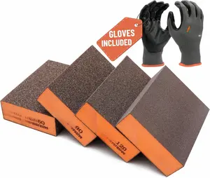 Professional-Grade Sanding Sponge 4-Pack with Gloves  60/80/120/220 Grit, Wet Dry Hand Sander, Sand Paper Brick for Drywall Sanding,  Sanding