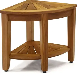 Aquateak The Original 15.5" Kai Corner Teak Shower Bench with Shelf Natural Teak Wood Construction Durable Design OptiAREA Space Saving for Bathroom Patio or Poolside