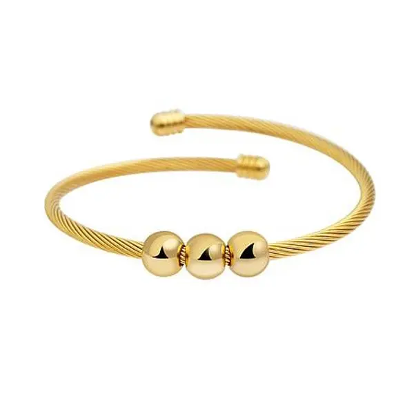 Stately Steel 3-Bead Cable Wire Bangle Bracelet Stately Steel 3-Bead Cable Wire Bangle Bracelet