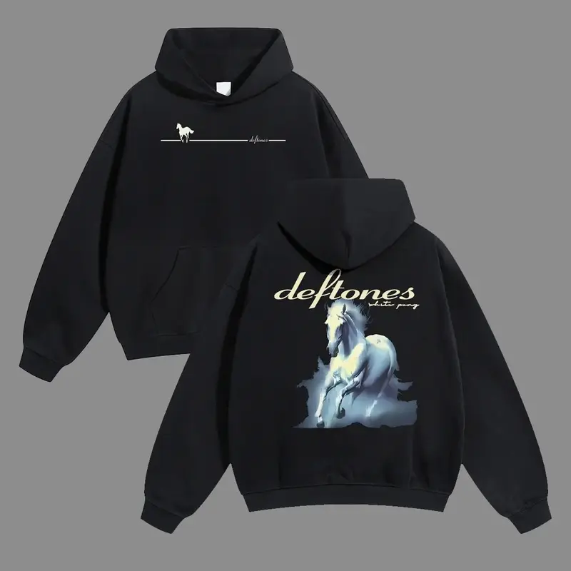 Unisex Deftones White Metal Rock Pattern Hoodie, Personalized Pattern Y2K Clothing, Crew Neck Hoodie, Women's Wear, Men's Wear, Top, Vintage Style, Summer Casual Loose Fit
