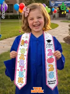 Custom Name Kid Graduation Stole, Grad Gift for Kids, Class of 2026 Kindergarten Stole, Kids Graduation Sash, Preschool Graduation Stole