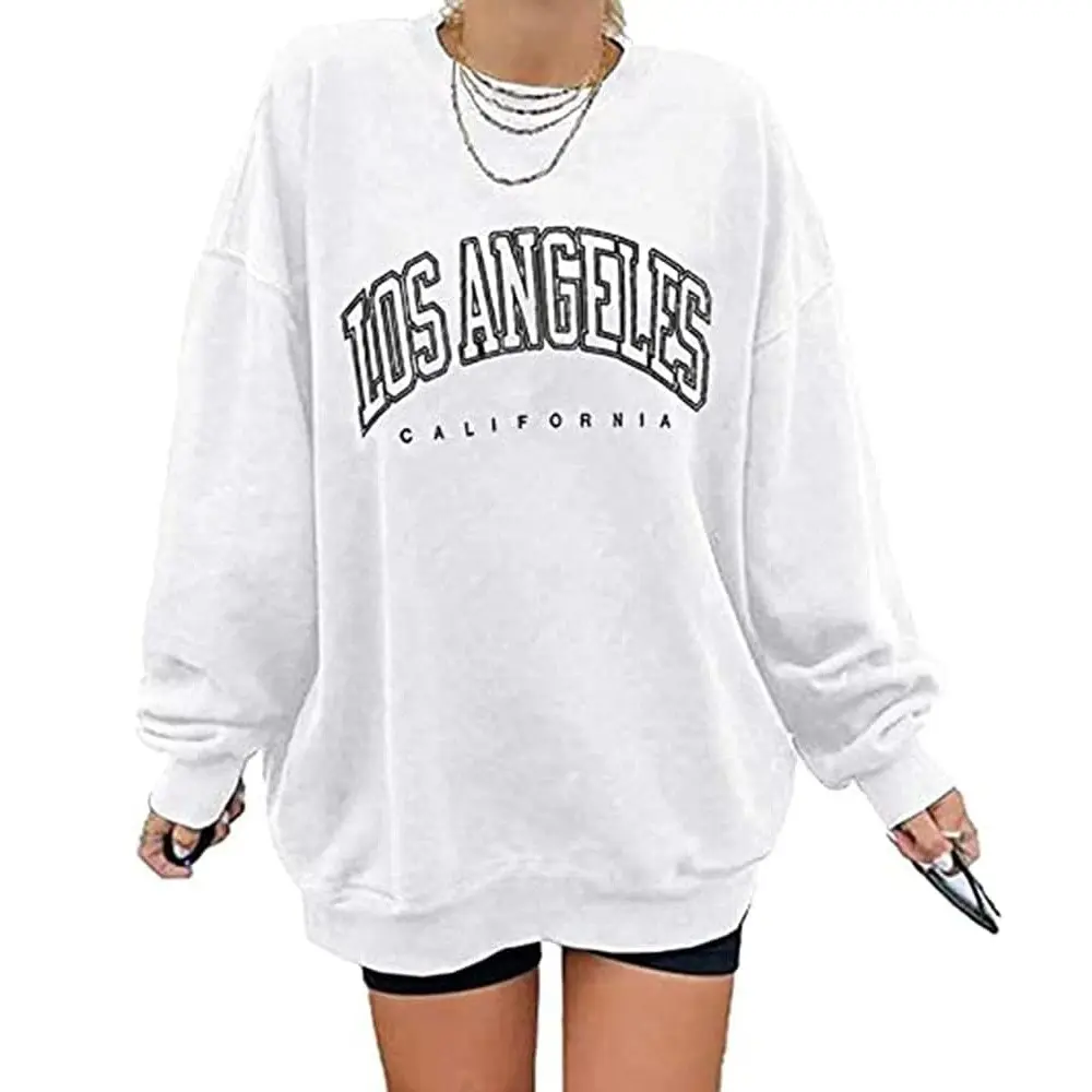 FISOEW Women's Oversized Sweatshirt Los Angeles California Crewneck Long Sleeve Casual Loose Pullover Tops Cotton Soft Bat Printed bistro hoodie ditch masked hoodie graphic hoodies hoodies for women zip up hoodies comfort hoodies spider hoodie