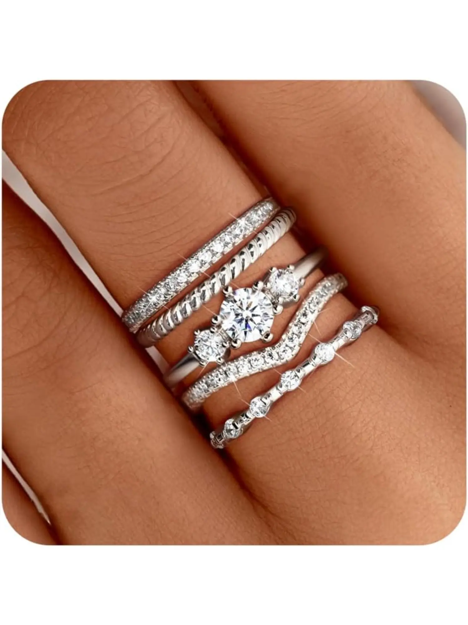5 Pcs Dainty Stackable Rings for Women Girls 14K Gold Plated Minimalist Non Tarnish Cubic Zirconia Thumb Knuckle Ring Set Ring Trendy Statement Stacking Rings Set Size 5-10