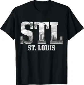 100%cotton St. Louis STL Skyline Pride Missouri Vintage T-Shirt Top Black