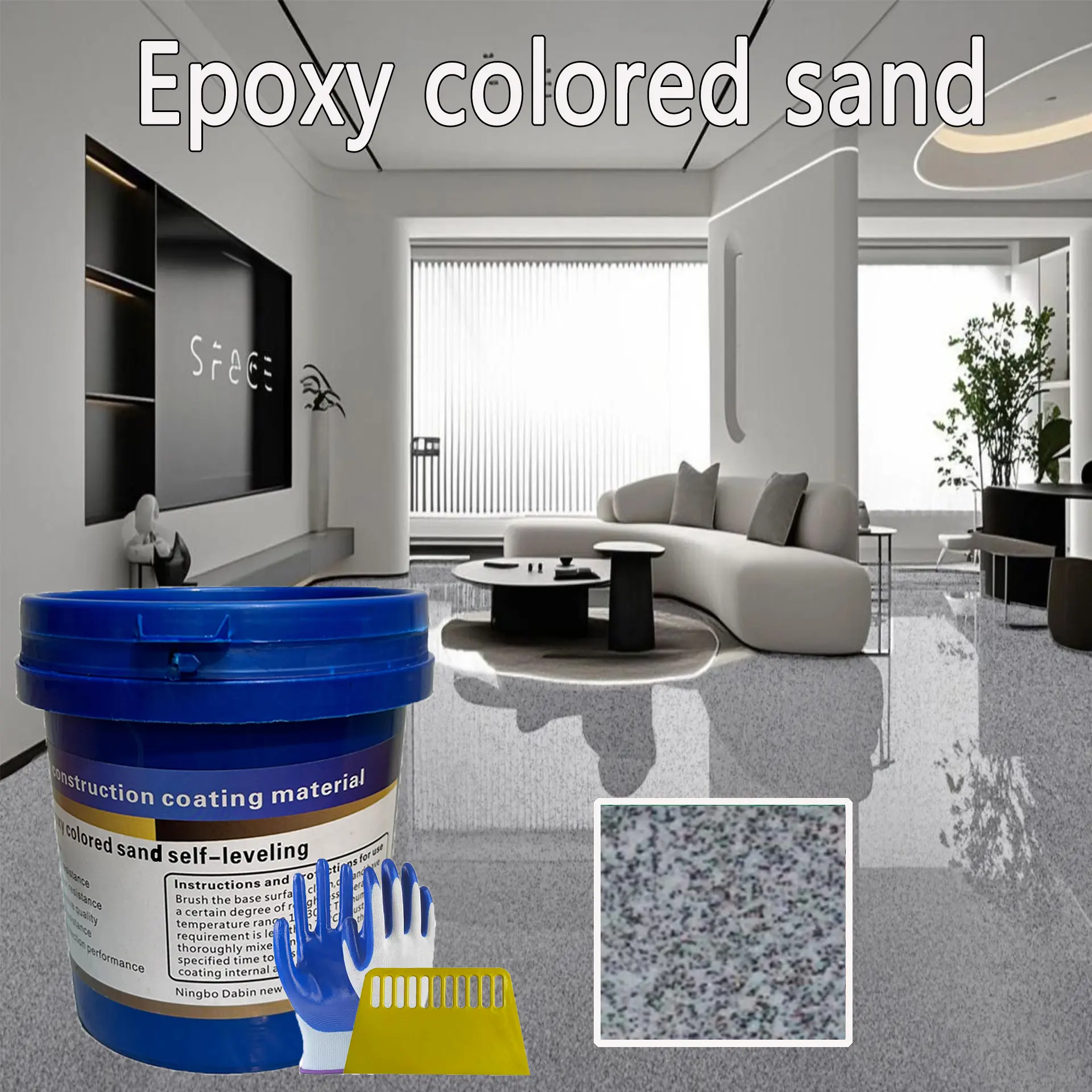 Louis Forest High Gloss Marble Effect Epoxy Floor Coating with Epoxy Colored Sand - 1PC 2KG (0.56gal) Trial Set, Indoor-Outdoor Small Area Repair Paint (0.14-0.56gal Option) for Living Room