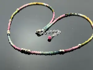 Watermelon Tourmaline · 925 Sterling Silver · Beaded Necklace · Multicolor Gemstone · Gift for Her · Handmade Jewelry