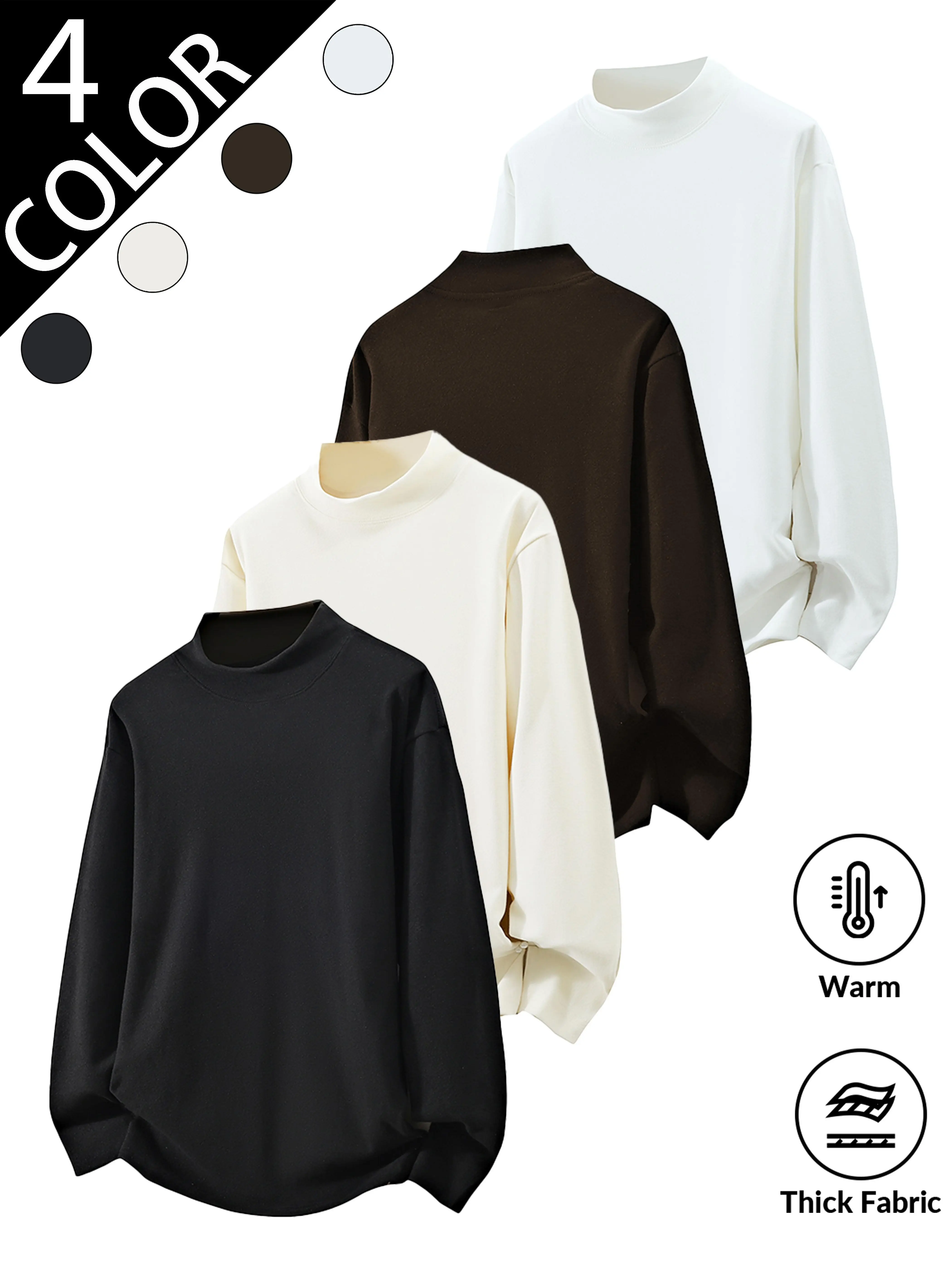 New 2026 thickened mock neck long-sleeve thermal tee made of premium  fabric, warm basic layering shirt suitable for inner wear and outerwear in cool weather. Dense upgraded material locks body heat effectively with soft fuzzy interior, offer