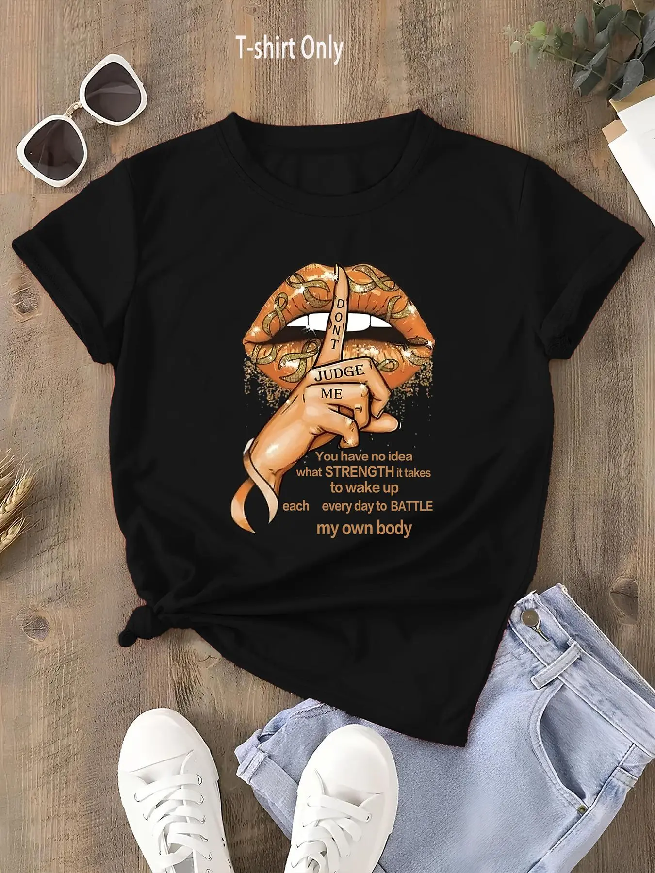 Women's Letter & Figure Print Round Neck Graphic Tee, Vintage Trendy Casual Short Sleeve T-shirt for Daily Wear, Ladies All Seasons Outfit