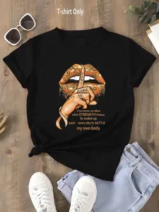 Women's Letter & Figure Print Round Neck Graphic Tee, Vintage Trendy Casual Short Sleeve T-shirt for Daily Wear, Ladies All Seasons Outfit