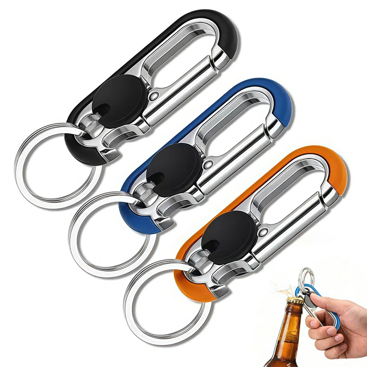 Bottle Opener Keychain for Men&Women - Multifunctional Stainless Steel Car Key Ring, Set of 1 or 3，Personalized Business Gift for Men